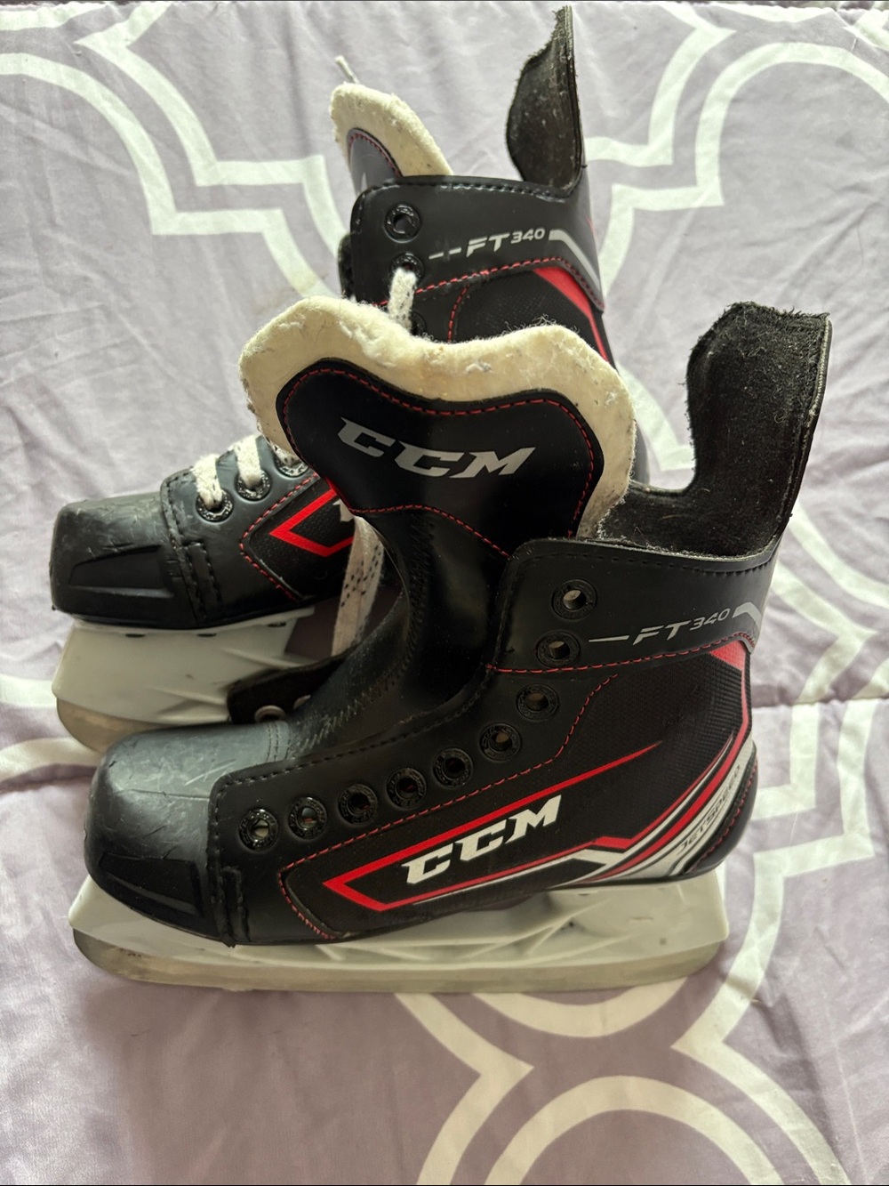 CCM Kids Black and Red Ice Hockey Skates FT340